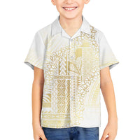 Samoa Lotu Tamaiti Mamanu Siapo Family Matching Puletasi and Hawaiian Shirt Golden Plumeria LT7 Son's Shirt Gold - Polynesian Pride
