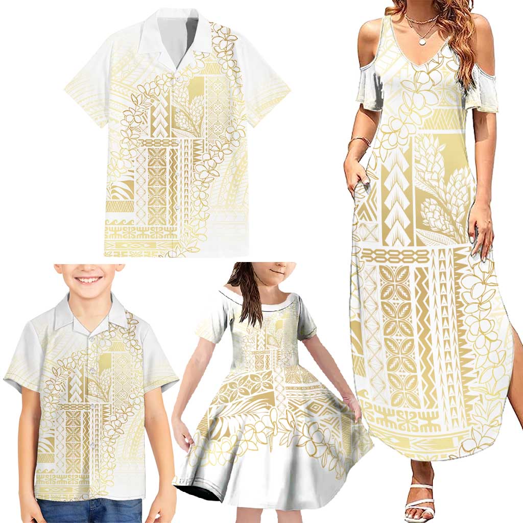 Samoa Lotu Tamaiti Mamanu Siapo Family Matching Summer Maxi Dress and Hawaiian Shirt Golden Plumeria LT7 - Polynesian Pride