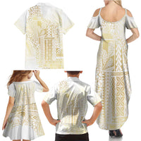 Samoa Lotu Tamaiti Mamanu Siapo Family Matching Summer Maxi Dress and Hawaiian Shirt Golden Plumeria LT7 - Polynesian Pride
