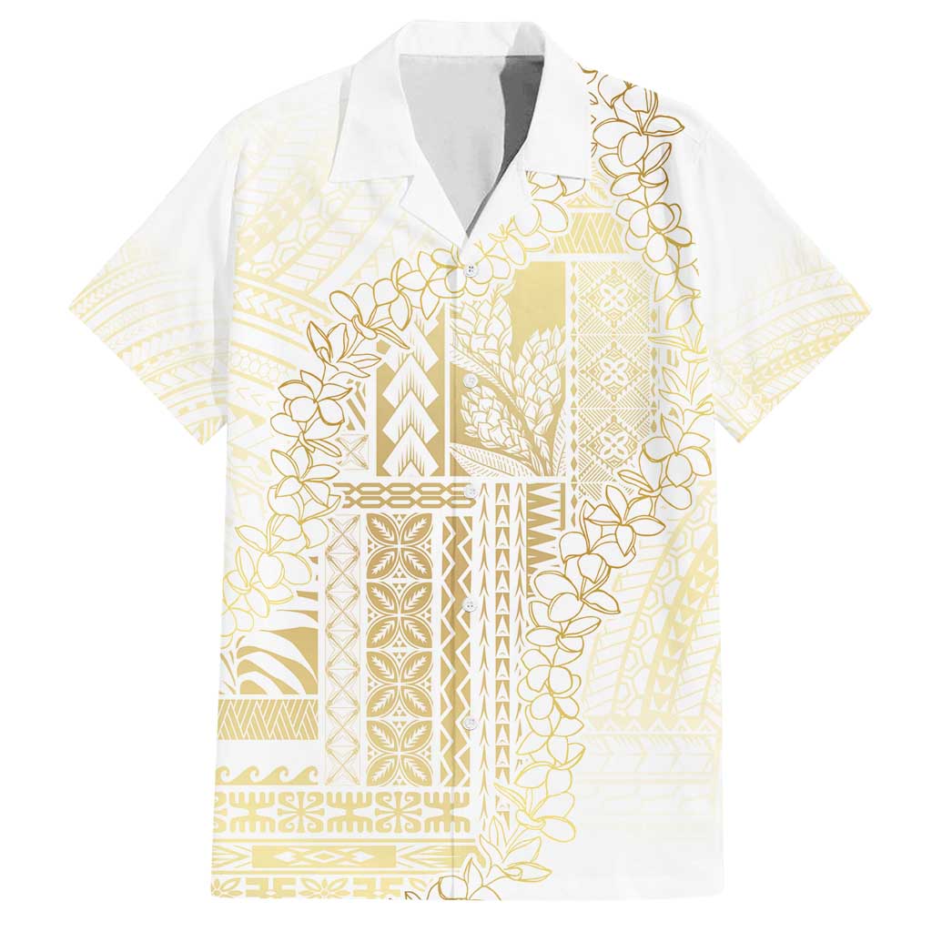 Samoa Lotu Tamaiti Mamanu Siapo Family Matching Summer Maxi Dress and Hawaiian Shirt Golden Plumeria LT7 Dad's Shirt - Short Sleeve Gold - Polynesian Pride