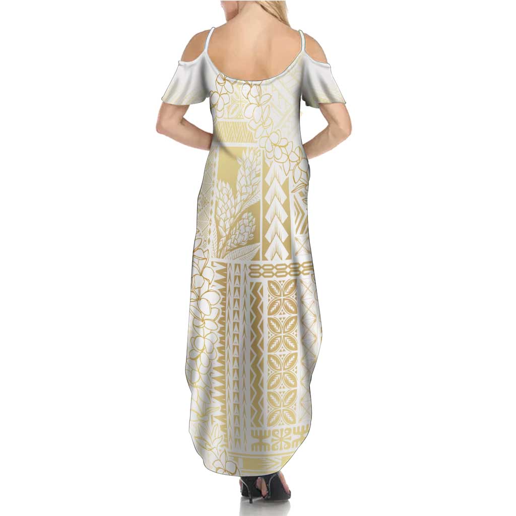 Samoa Lotu Tamaiti Mamanu Siapo Family Matching Summer Maxi Dress and Hawaiian Shirt Golden Plumeria LT7 - Polynesian Pride