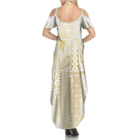 Samoa Lotu Tamaiti Mamanu Siapo Family Matching Summer Maxi Dress and Hawaiian Shirt Golden Plumeria LT7 - Polynesian Pride