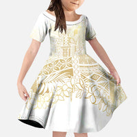 Samoa Lotu Tamaiti Mamanu Siapo Family Matching Tank Maxi Dress and Hawaiian Shirt Golden Plumeria LT7 Daughter's Dress Gold - Polynesian Pride