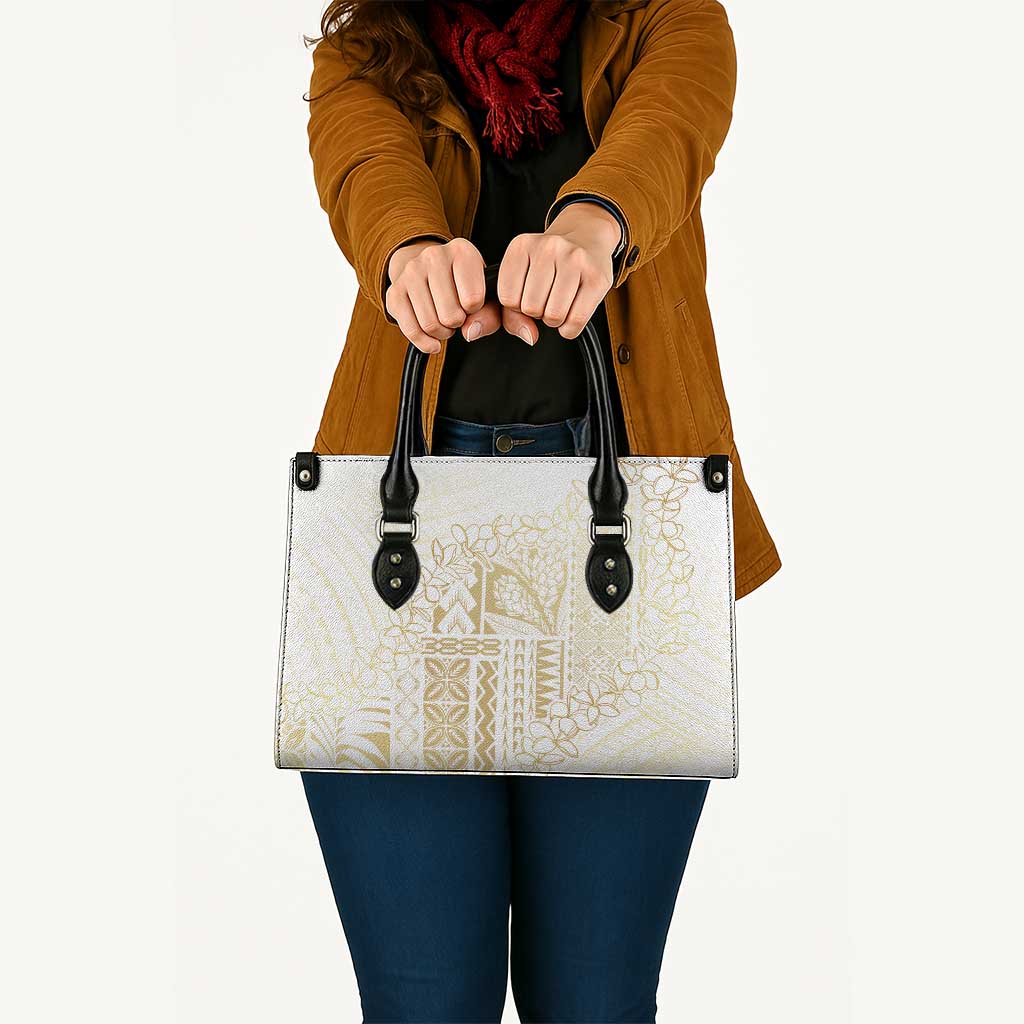 Samoa Lotu Tamaiti Mamanu Siapo Leather Bag Golden Plumeria - Polynesian Pride