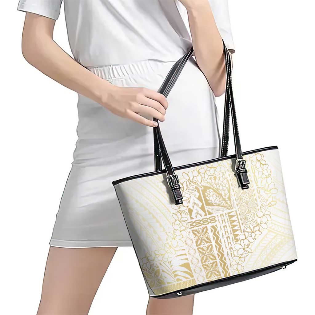 Samoa Lotu Tamaiti Mamanu Siapo Leather Tote Bag Golden Plumeria - Polynesian Pride