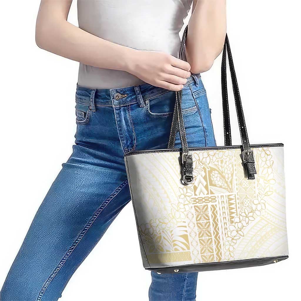 Samoa Lotu Tamaiti Mamanu Siapo Leather Tote Bag Golden Plumeria - Polynesian Pride