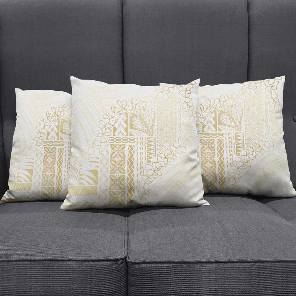 Samoa Lotu Tamaiti Mamanu Siapo Pillow Cover Golden Plumeria - Polynesian Pride