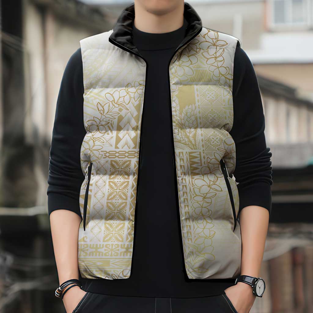 Samoa Lotu Tamaiti Mamanu Siapo Sleeveless Puffer Jacket Golden Plumeria - Polynesian Pride