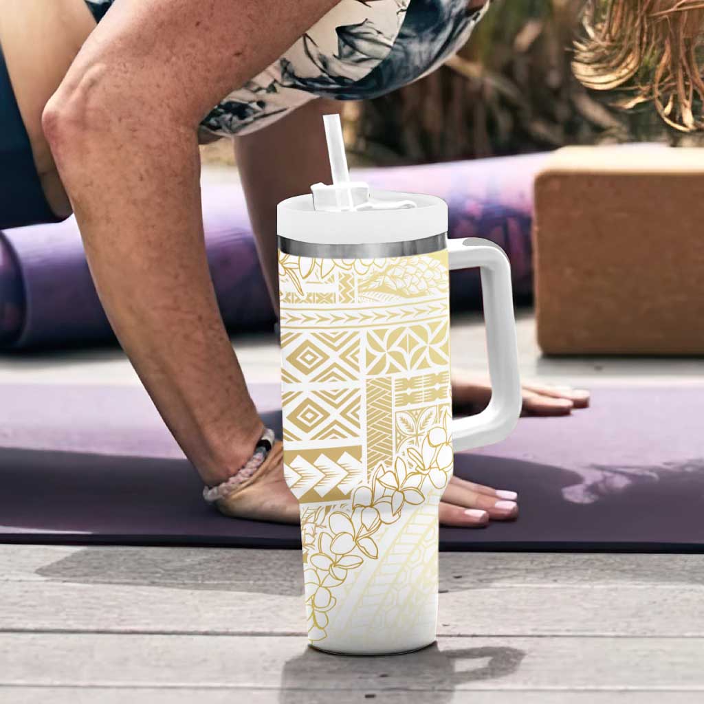 Samoa Lotu Tamaiti Mamanu Siapo Tumbler With Handle Golden Plumeria - Polynesian Pride