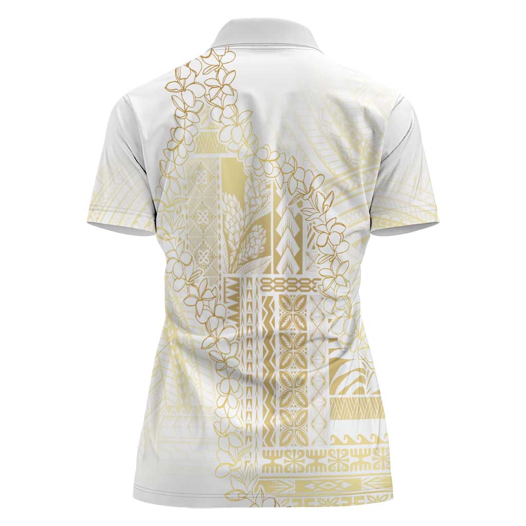 Samoa Lotu Tamaiti Mamanu Siapo Women Polo Shirt Golden Plumeria - Polynesian Pride