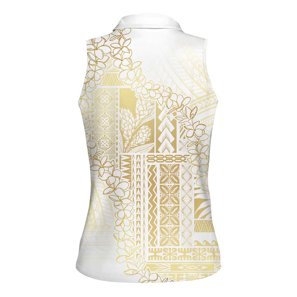 Samoa Lotu Tamaiti Mamanu Siapo Women Sleeveless Polo Shirt Golden Plumeria LT7 - Polynesian Pride