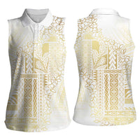 Samoa Lotu Tamaiti Mamanu Siapo Women Sleeveless Polo Shirt Golden Plumeria LT7 - Polynesian Pride