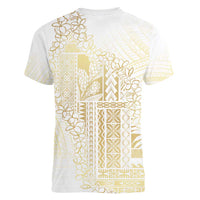 Samoa Lotu Tamaiti Mamanu Siapo Women V-Neck T-Shirt Golden Plumeria LT7 - Polynesian Pride