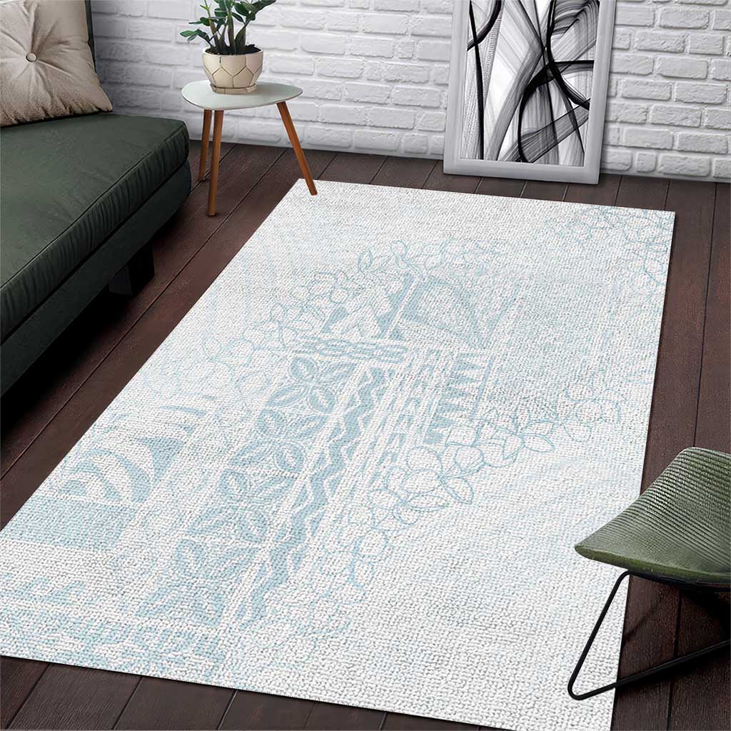 Samoa Lotu Tamaiti Mamanu Siapo Area Rug Off White Plumeria LT7 Baby Blue - Polynesian Pride