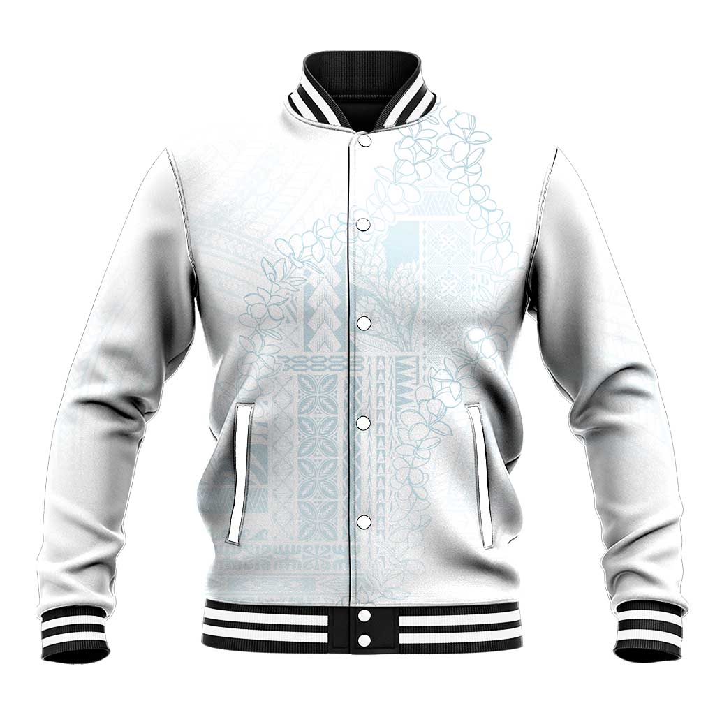 Samoa Lotu Tamaiti Mamanu Siapo Baseball Jacket Off White Plumeria - Polynesian Pride