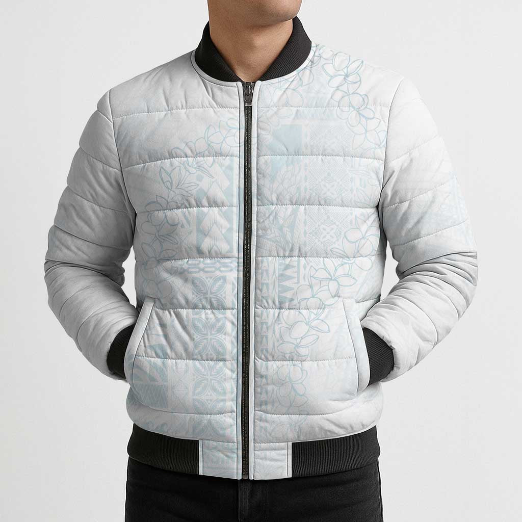 Samoa Lotu Tamaiti Mamanu Siapo Bomber Puffer Jacket Off White Plumeria - Polynesian Pride