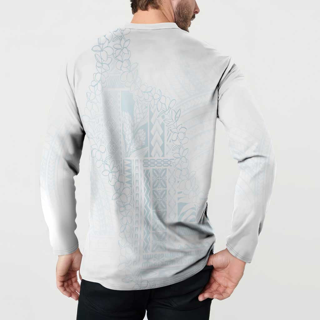 Samoa Lotu Tamaiti Mamanu Siapo Button Sweatshirt Off White Plumeria - Polynesian Pride