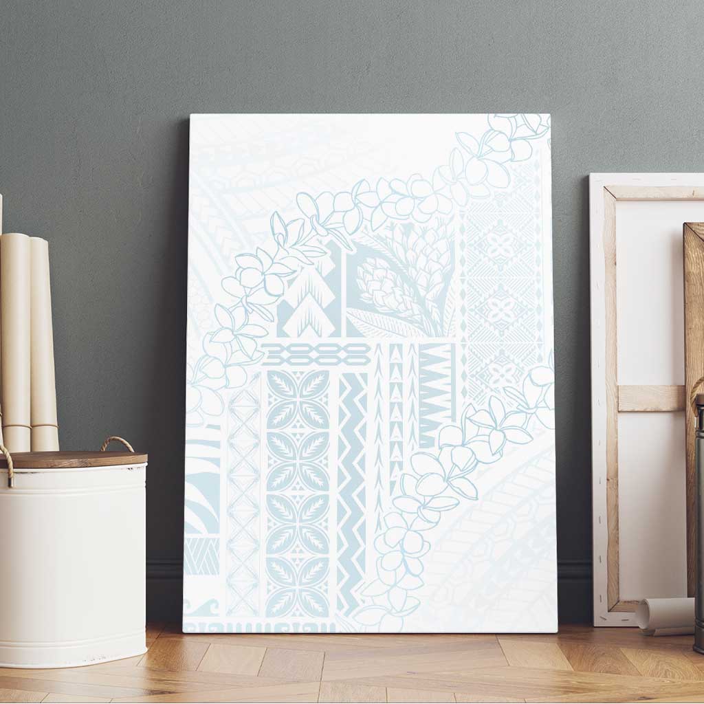 Samoa Lotu Tamaiti Mamanu Siapo Canvas Wall Art Off White Plumeria - Polynesian Pride