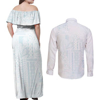 Samoa Lotu Tamaiti Mamanu Siapo Couples Matching Off Shoulder Maxi Dress and Long Sleeve Button Shirt Off White Plumeria - Polynesian Pride