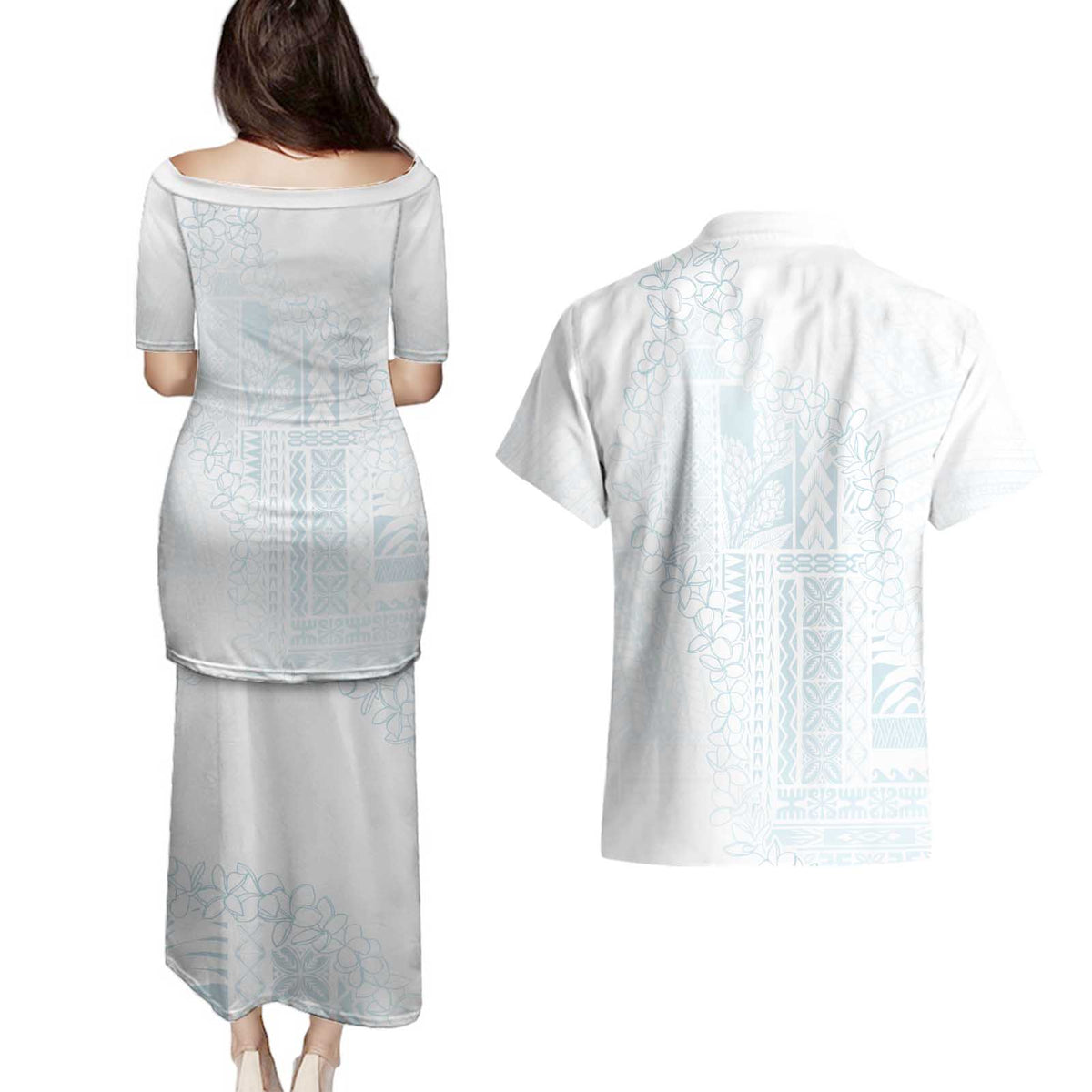 Samoa Lotu Tamaiti Mamanu Siapo Couples Matching Puletasi and Hawaiian Shirt Off White Plumeria - Polynesian Pride