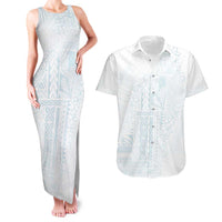 Samoa Lotu Tamaiti Mamanu Siapo Couples Matching Tank Maxi Dress and Hawaiian Shirt Off White Plumeria LT7 Baby Blue - Polynesian Pride