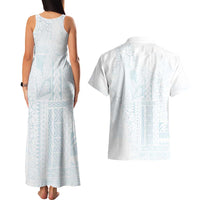Samoa Lotu Tamaiti Mamanu Siapo Couples Matching Tank Maxi Dress and Hawaiian Shirt Off White Plumeria LT7 - Polynesian Pride