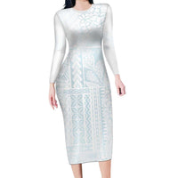 Samoa Lotu Tamaiti Mamanu Siapo Family Matching Long Sleeve Bodycon Dress and Hawaiian Shirt Off White Plumeria LT7 Mom's Dress Baby Blue - Polynesian Pride