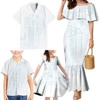 Samoa Lotu Tamaiti Mamanu Siapo Family Matching Mermaid Dress and Hawaiian Shirt Off White Plumeria LT7 - Polynesian Pride