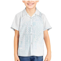 Samoa Lotu Tamaiti Mamanu Siapo Family Matching Mermaid Dress and Hawaiian Shirt Off White Plumeria LT7 Son's Shirt Baby Blue - Polynesian Pride