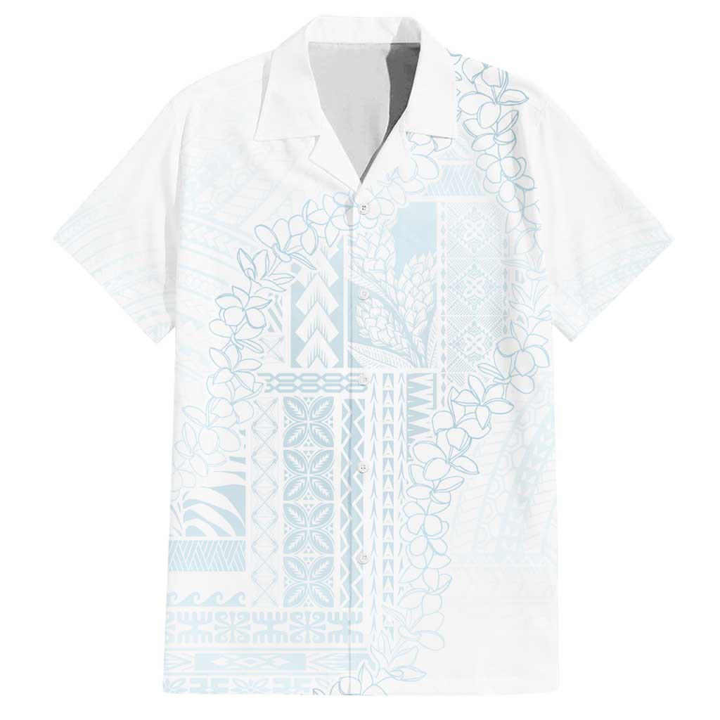 Samoa Lotu Tamaiti Mamanu Siapo Family Matching Off Shoulder Maxi Dress and Hawaiian Shirt Off White Plumeria LT7 Dad's Shirt - Short Sleeve Baby Blue - Polynesian Pride