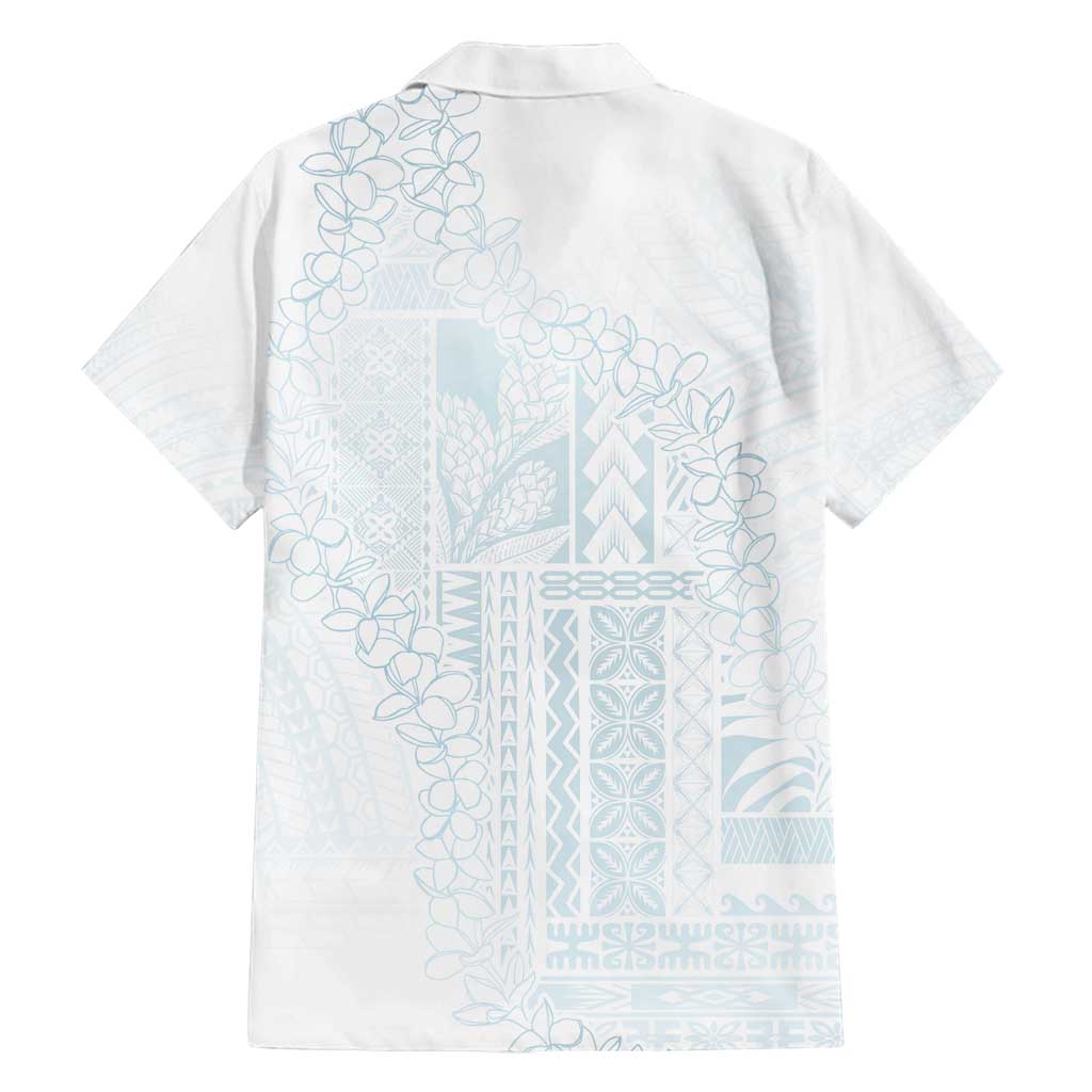 Samoa Lotu Tamaiti Mamanu Siapo Family Matching Off Shoulder Maxi Dress and Hawaiian Shirt Off White Plumeria LT7 - Polynesian Pride