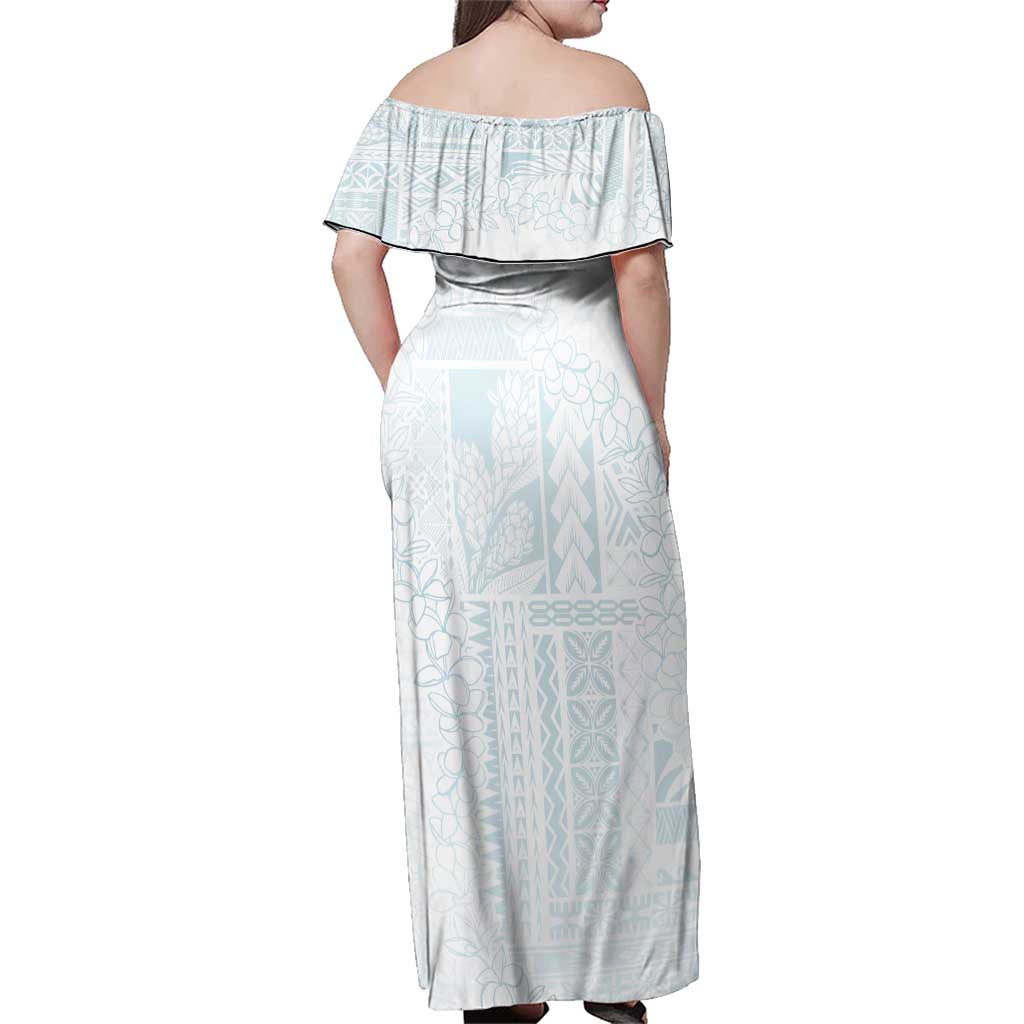 Samoa Lotu Tamaiti Mamanu Siapo Family Matching Off Shoulder Maxi Dress and Hawaiian Shirt Off White Plumeria LT7 - Polynesian Pride