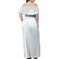 Samoa Lotu Tamaiti Mamanu Siapo Family Matching Off Shoulder Maxi Dress and Hawaiian Shirt Off White Plumeria LT7 - Polynesian Pride
