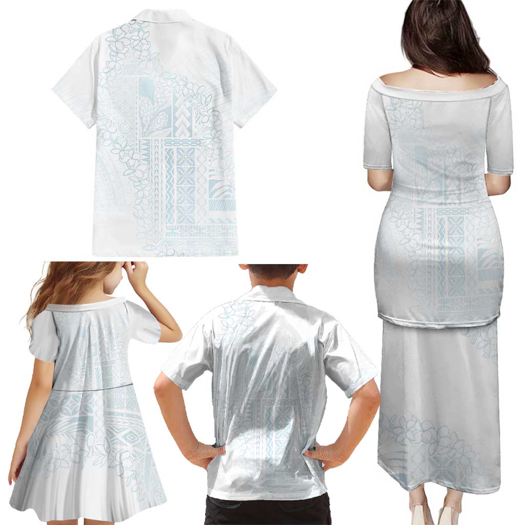 Samoa Lotu Tamaiti Mamanu Siapo Family Matching Puletasi and Hawaiian Shirt Off White Plumeria LT7 - Polynesian Pride