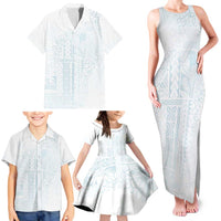 Samoa Lotu Tamaiti Mamanu Siapo Family Matching Tank Maxi Dress and Hawaiian Shirt Off White Plumeria LT7 - Polynesian Pride