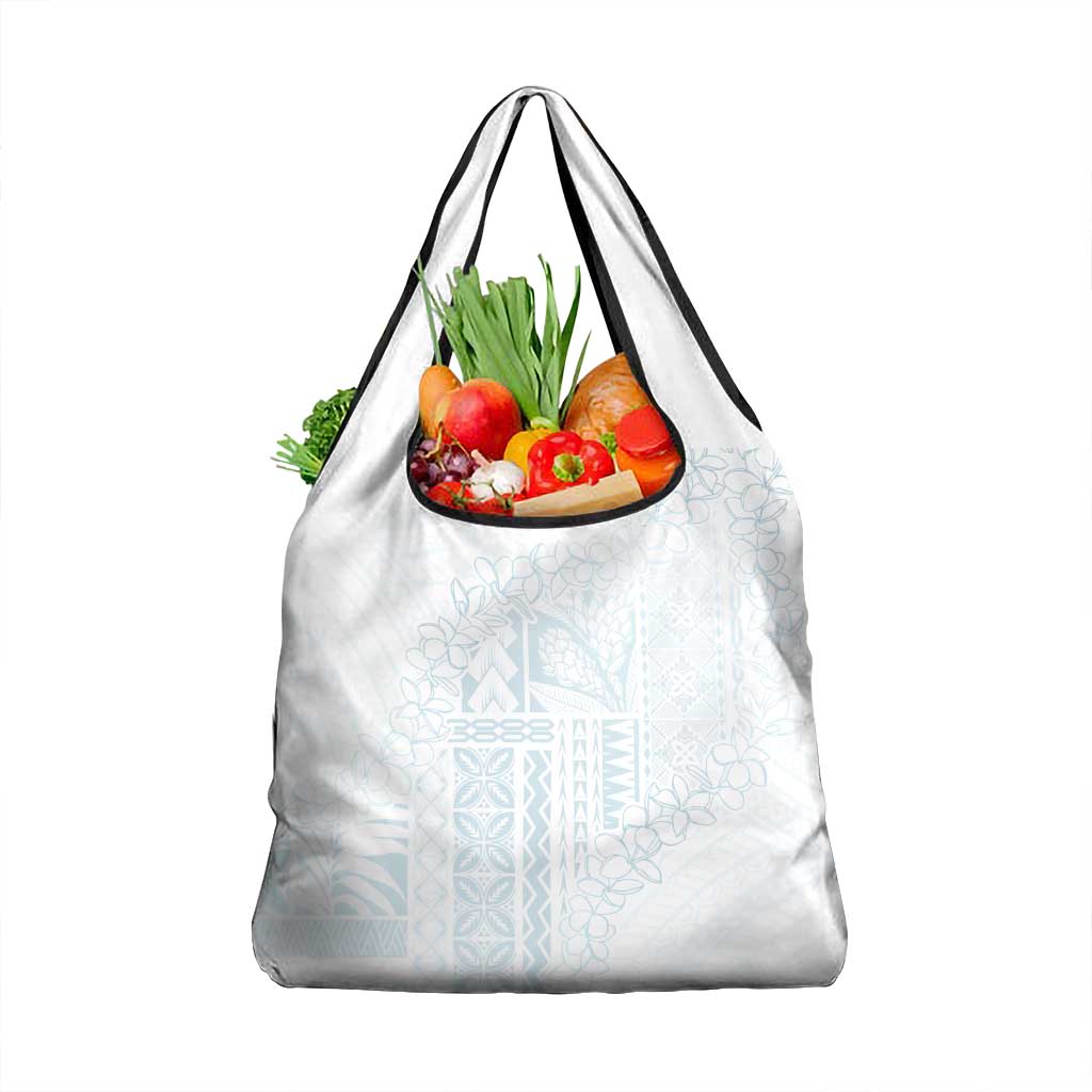 Samoa Lotu Tamaiti Mamanu Siapo Grocery Bag Off White Plumeria - Polynesian Pride