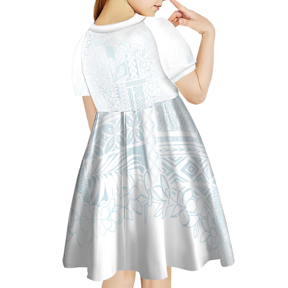 Samoa Lotu Tamaiti Mamanu Siapo Kid Short Sleeve Dress Off White Plumeria - Polynesian Pride