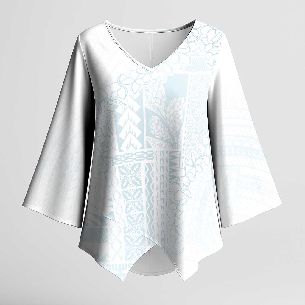 Samoa Lotu Tamaiti Mamanu Siapo Kimono Sleeve Blouse Off White Plumeria - Polynesian Pride