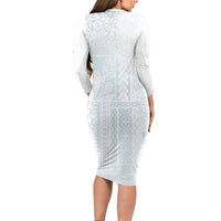Samoa Lotu Tamaiti Mamanu Siapo Long Sleeve Bodycon Dress Off White Plumeria - Polynesian Pride