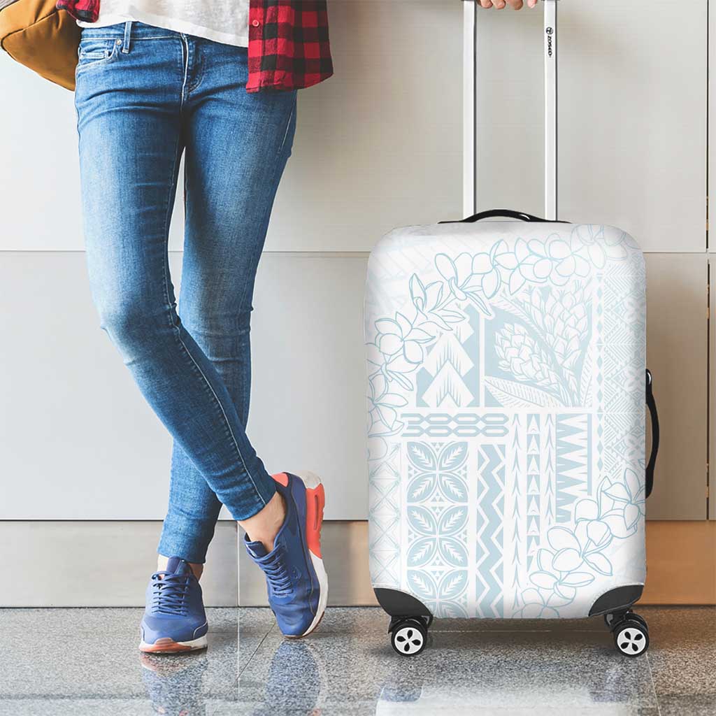 Samoa Lotu Tamaiti Mamanu Siapo Luggage Cover Off White Plumeria - Polynesian Pride