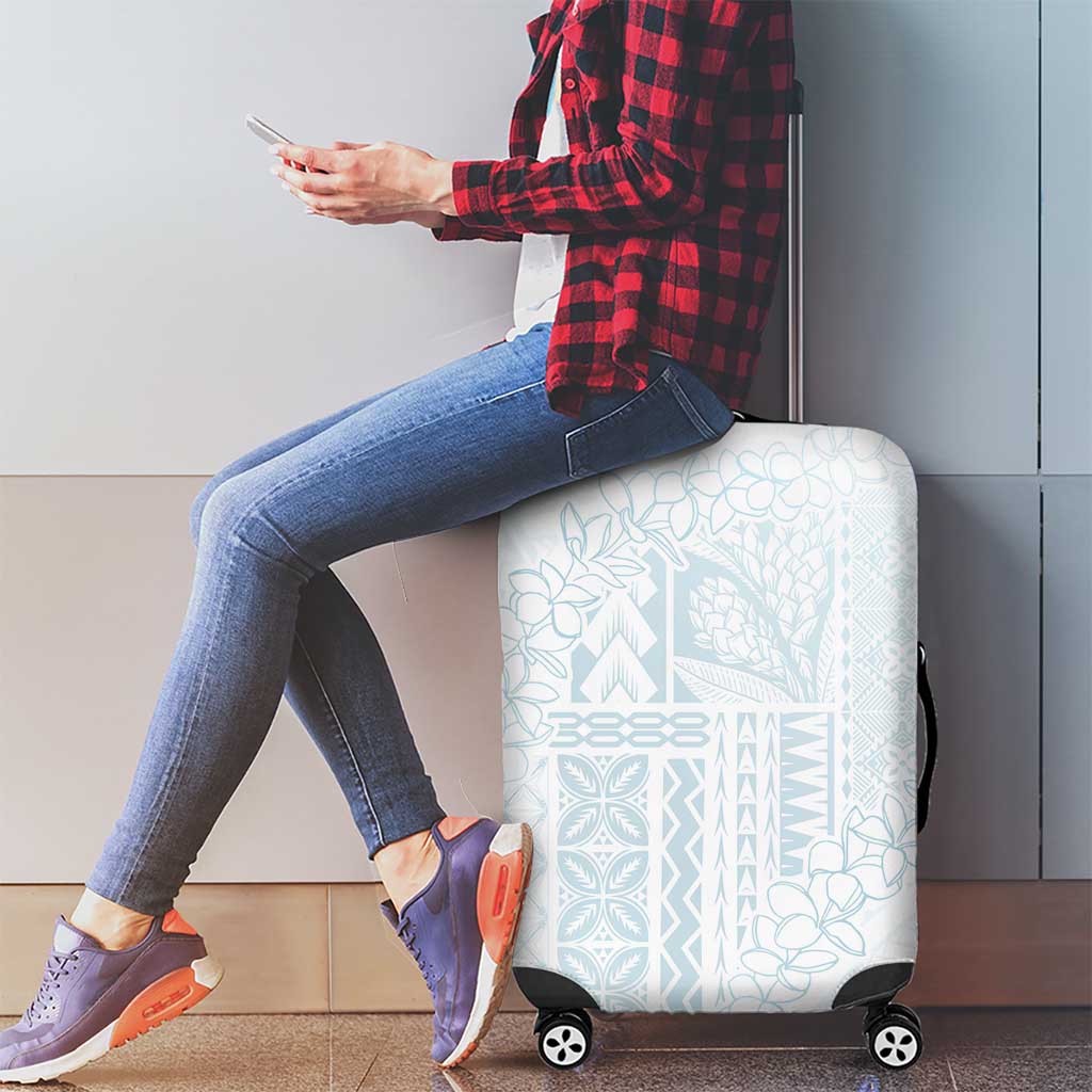 Samoa Lotu Tamaiti Mamanu Siapo Luggage Cover Off White Plumeria - Polynesian Pride