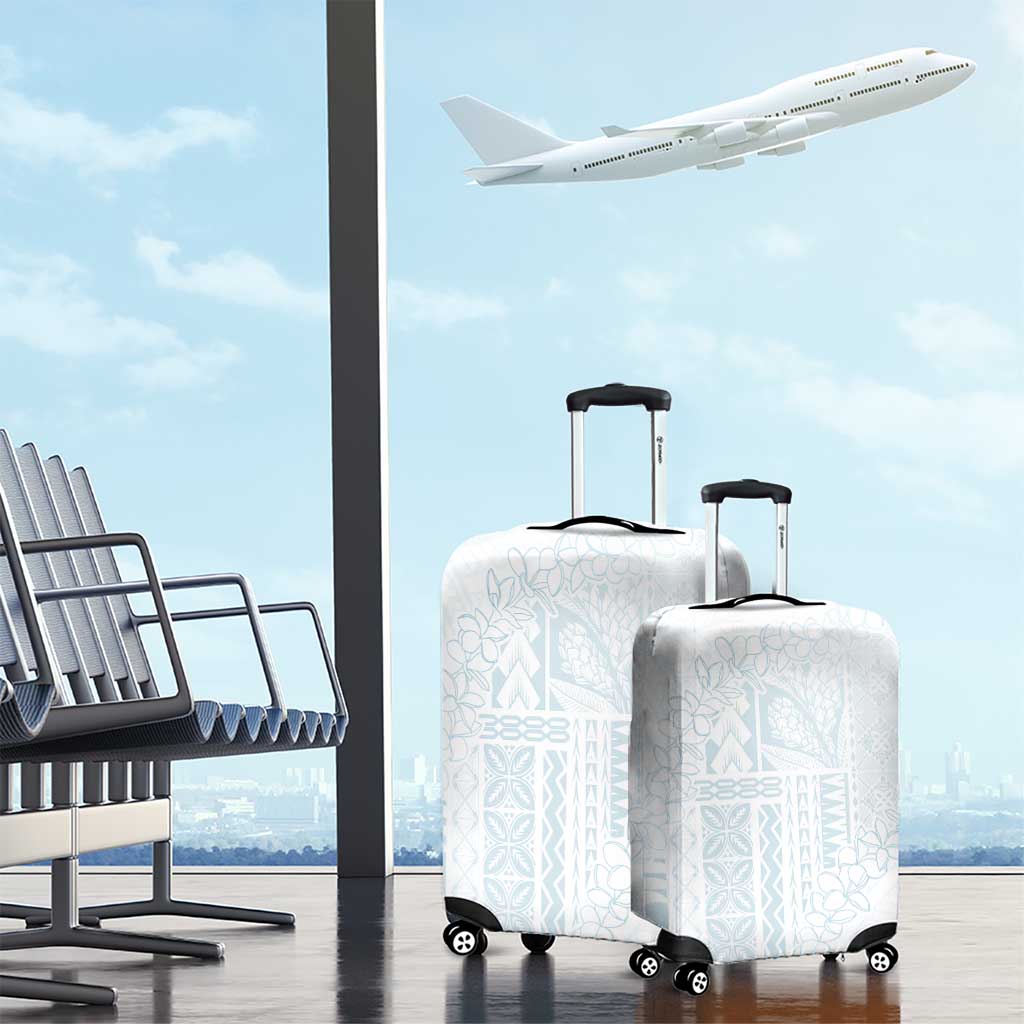 Samoa Lotu Tamaiti Mamanu Siapo Luggage Cover Off White Plumeria - Polynesian Pride