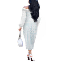 Samoa Lotu Tamaiti Mamanu Siapo Off The Shoulder Long Sleeve Dress Off White Plumeria - Polynesian Pride