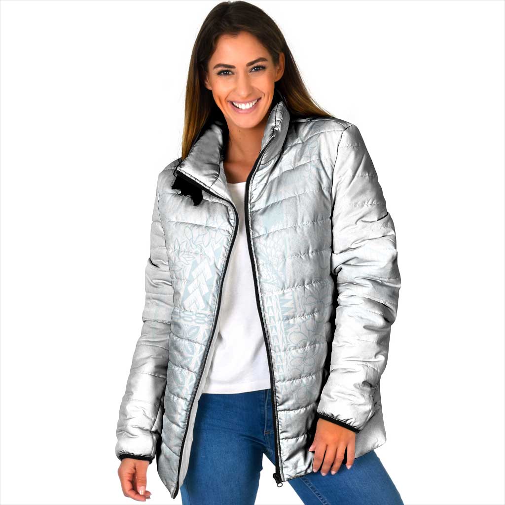 Samoa Lotu Tamaiti Mamanu Siapo Padded Jacket Off White Plumeria - Polynesian Pride