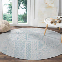 Samoa Lotu Tamaiti Mamanu Siapo Round Carpet Off White Plumeria - Polynesian Pride