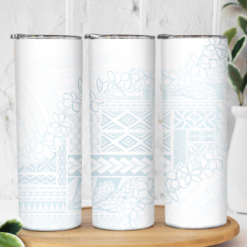 Samoa Lotu Tamaiti Mamanu Siapo Skinny Tumbler Off White Plumeria - Polynesian Pride