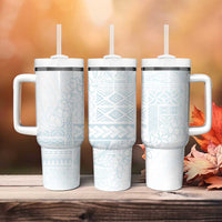 Samoa Lotu Tamaiti Mamanu Siapo Tumbler With Handle Off White Plumeria - Polynesian Pride
