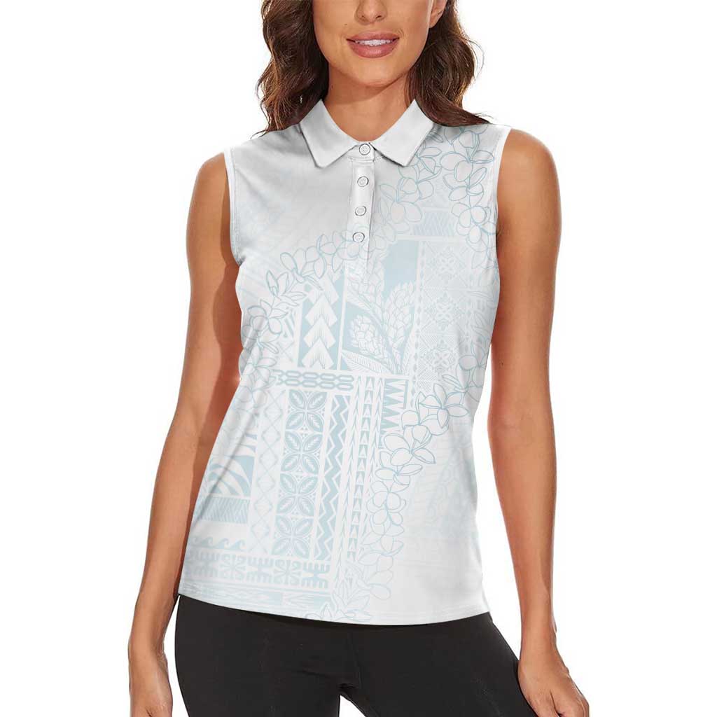 Samoa Lotu Tamaiti Mamanu Siapo Women Sleeveless Polo Shirt Off White Plumeria - Polynesian Pride