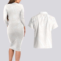 Samoa Lotu Tamaiti Ivory Couples Matching Long Sleeve Bodycon Dress and Hawaiian Shirt Teuila Tatau LT7 - Polynesian Pride