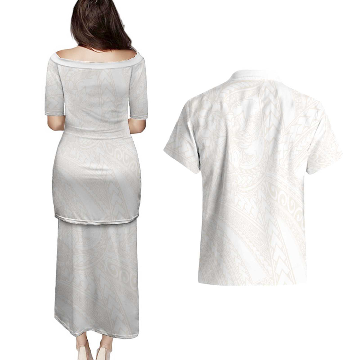 Samoa Lotu Tamaiti Ivory Couples Matching Puletasi and Hawaiian Shirt Teuila Tatau - Polynesian Pride